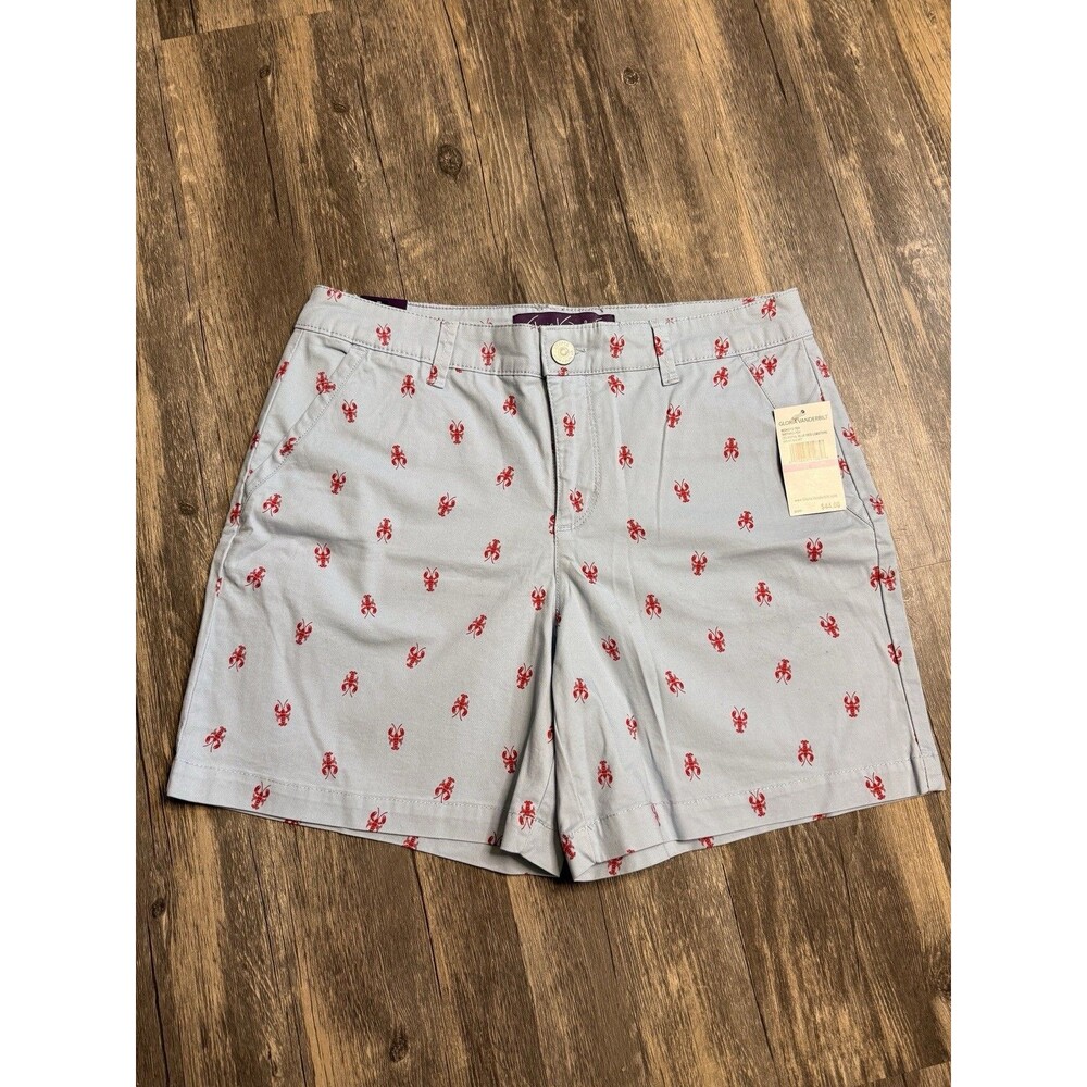 NWT Gloria Vanderbilt Nimah Shorts Size 6 Blue Red Lobster Print Chino Coastal